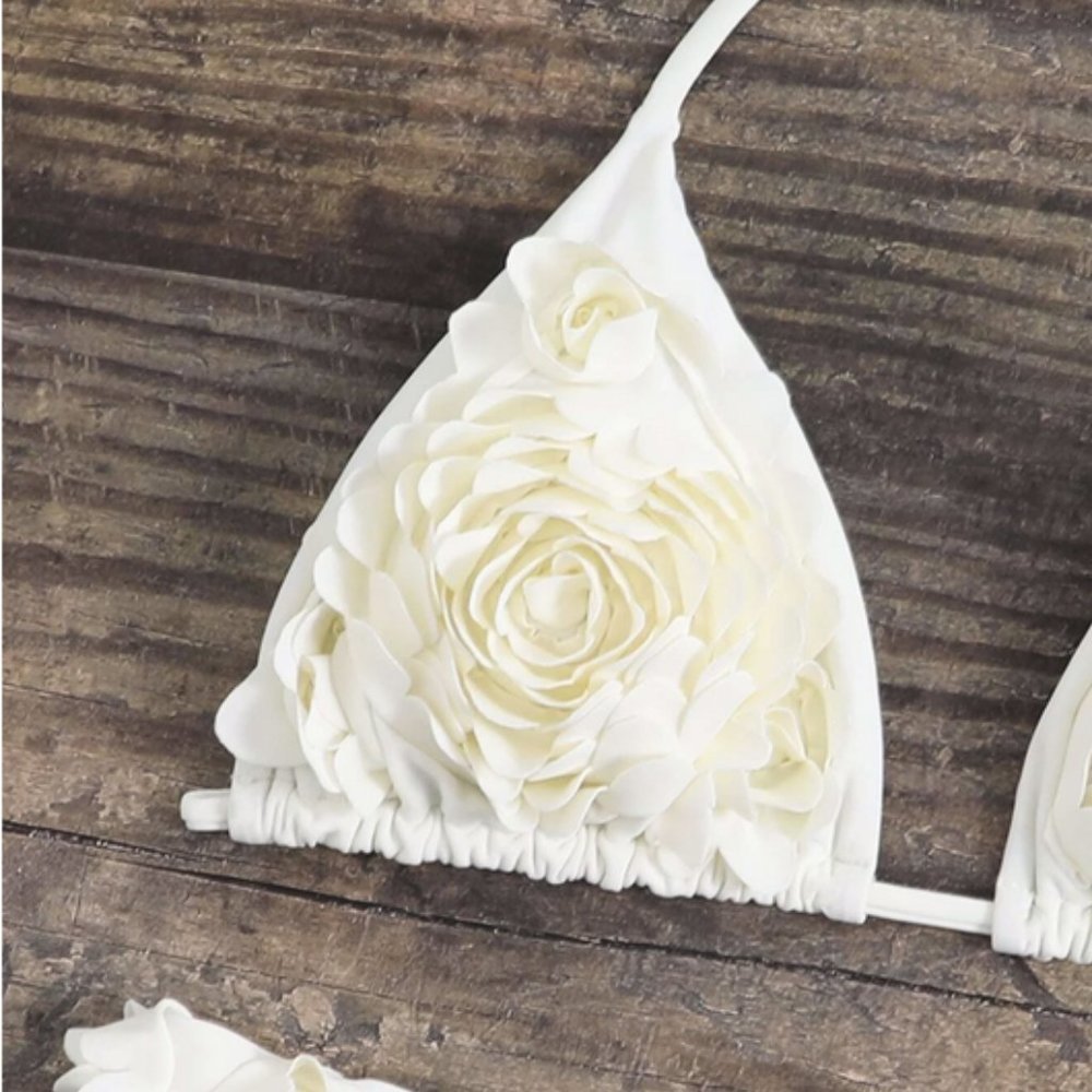 Trending now floral detail tie neck bikini white - Picture 5 of 7
